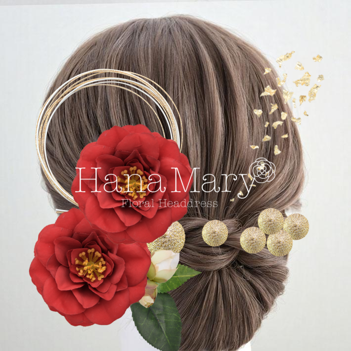 椿と手鞠玉アレンジ