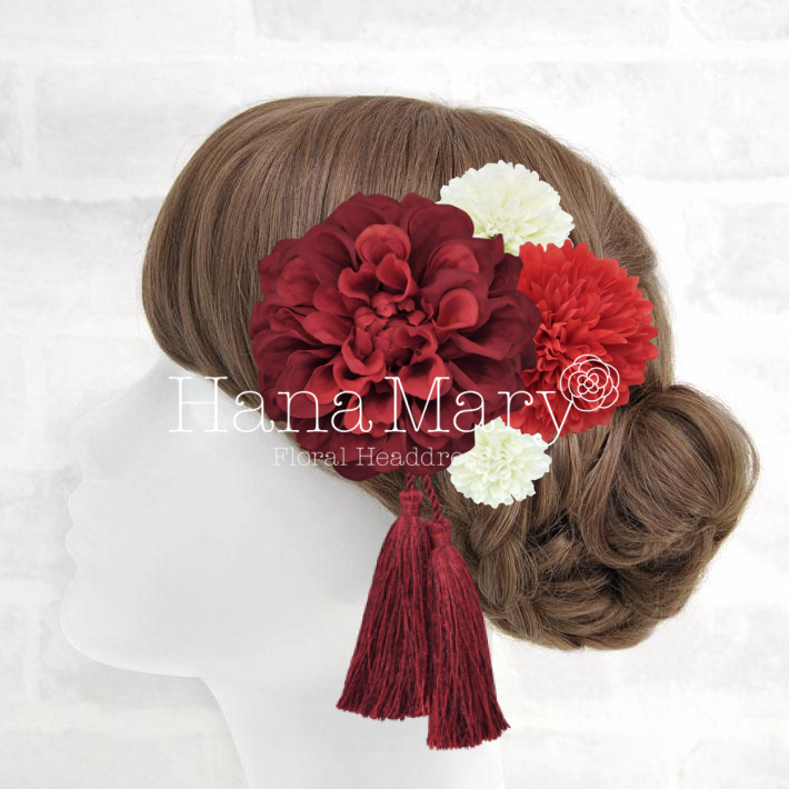 ダリアとピンポンマムの紅白カラー