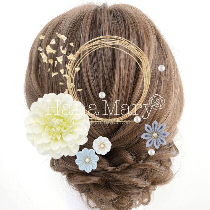 白のジニアと水色　玉なし