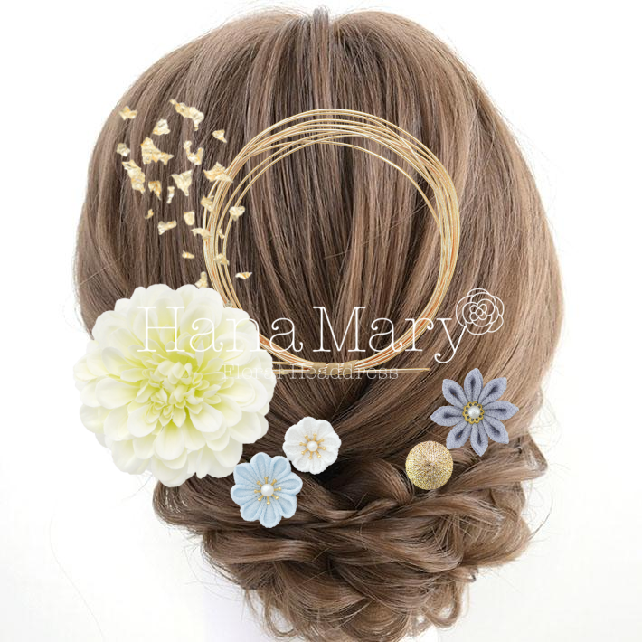 白のジニアと水色　パールなし