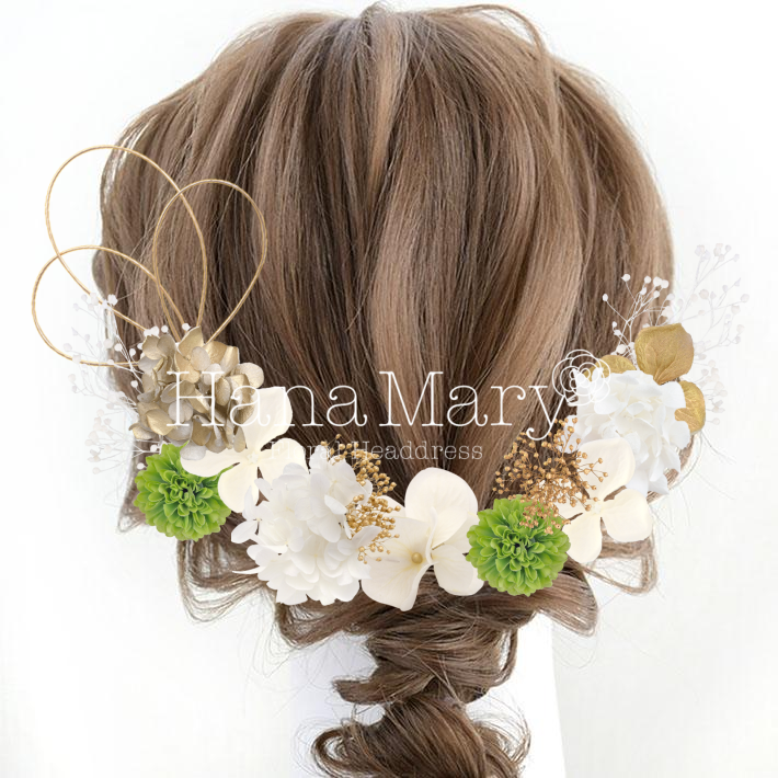 緑と白の髪飾り