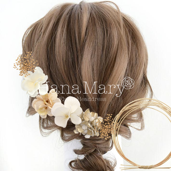 かすみ草と紫陽花の和洋風髪飾り