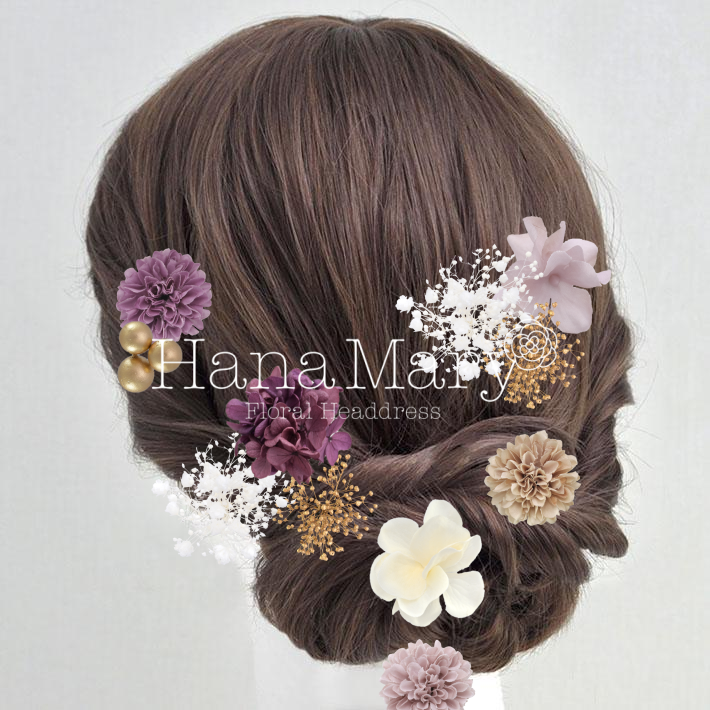 くすみ紫の髪飾り