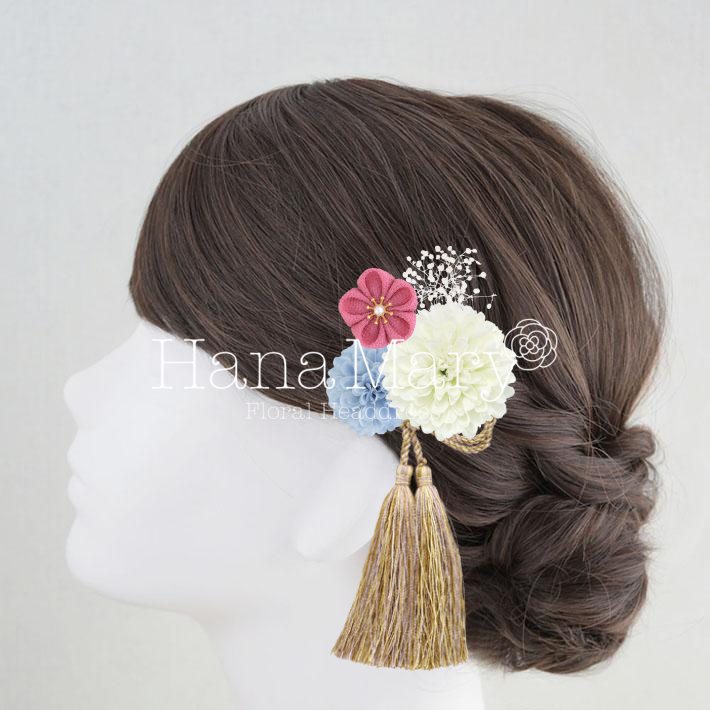 水色のお着物に合わせたアレンジ