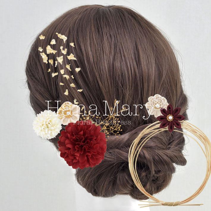 つまみ細工つき赤系