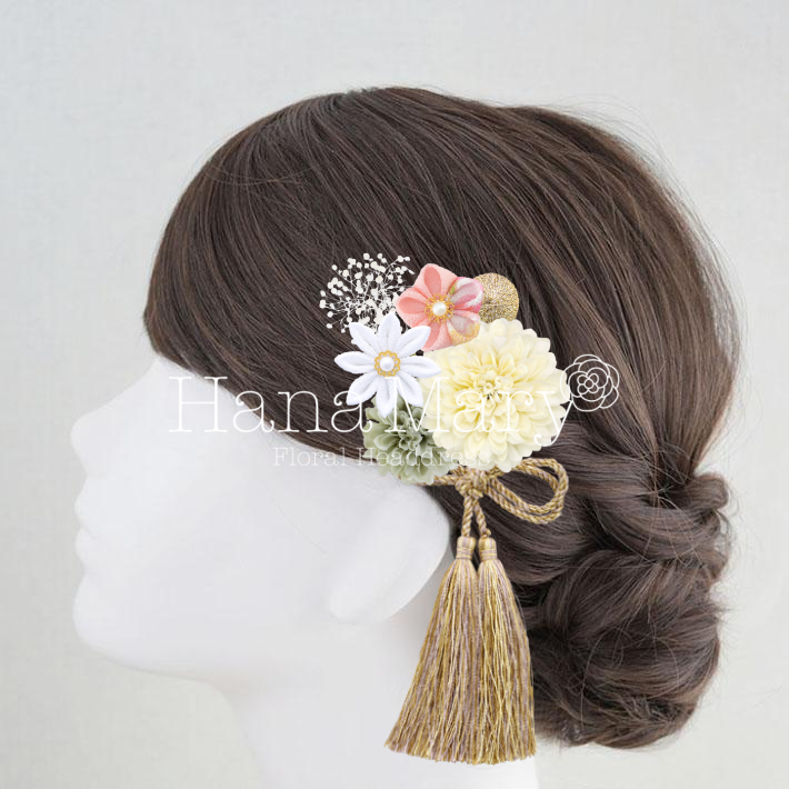 桜風の和クリーム髪飾り