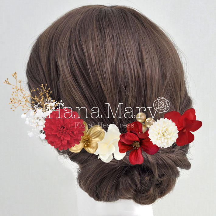 赤着物ハーフアップ