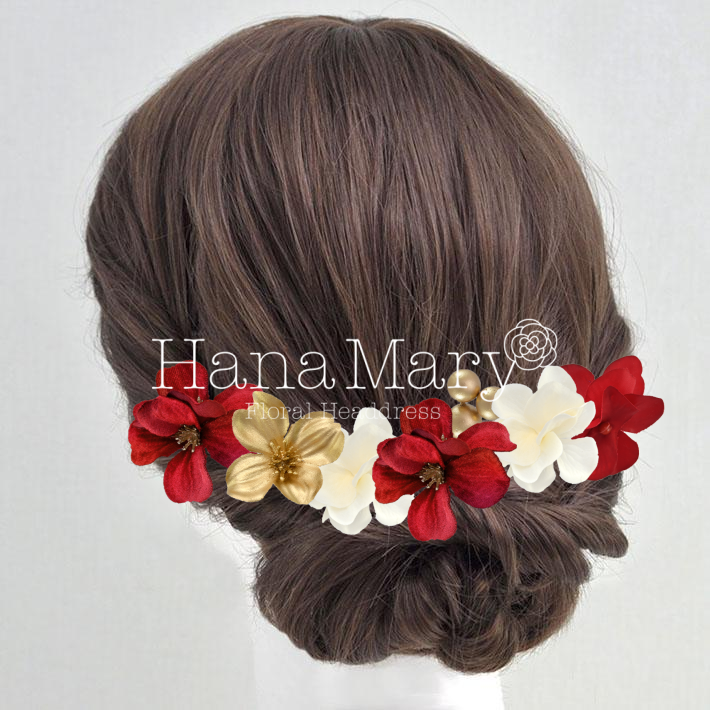 赤着物ハーフアップ