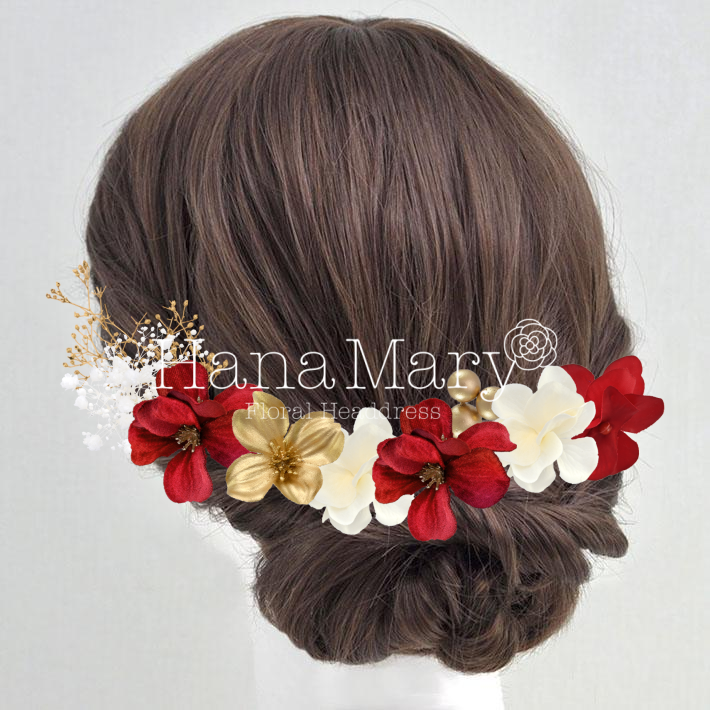 赤着物ハーフアップ