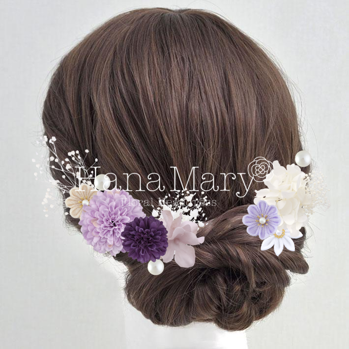 紫と白の髪飾り