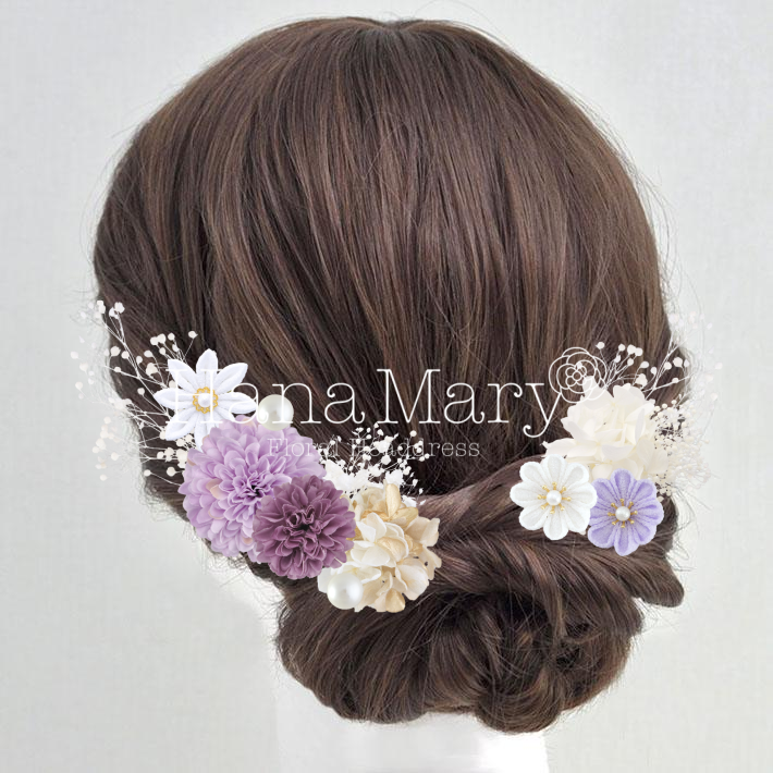 紫と白の髪飾り