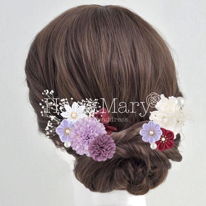 紫と赤の髪飾り