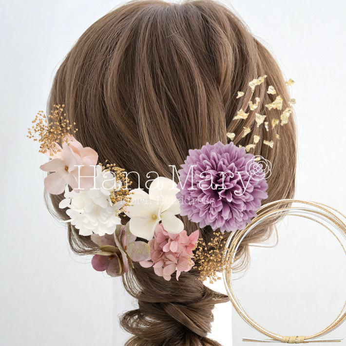 水引と紫ピンク花飾り