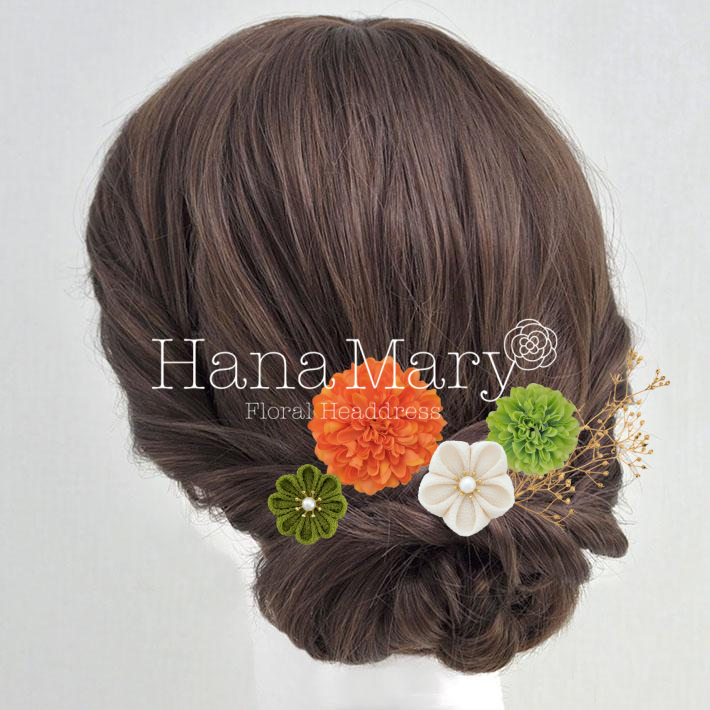 オレンジ×グリーン華やかアレンジ