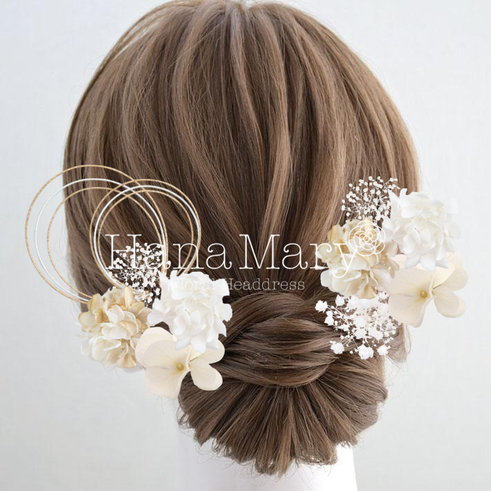 あじさいとかすみ草で大人っぽ髪飾り