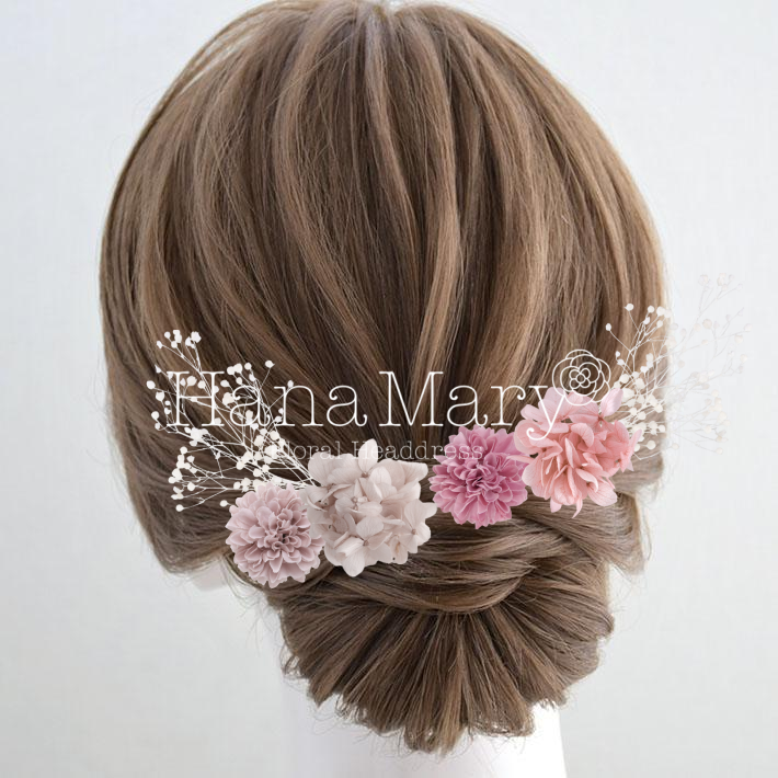 アジサイとピンポンマムの髪飾り