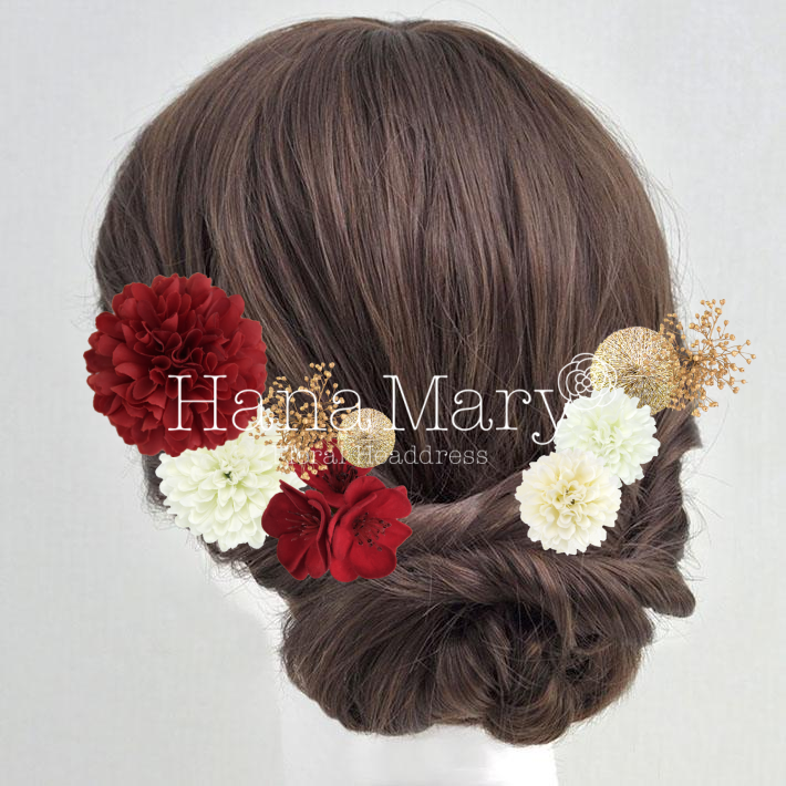 髪飾りアレンジ赤