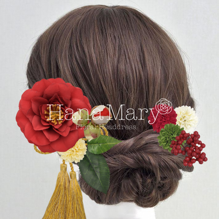 古典風 椿の髪飾り