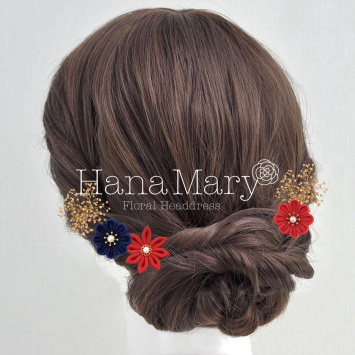 赤と紺の髪飾り