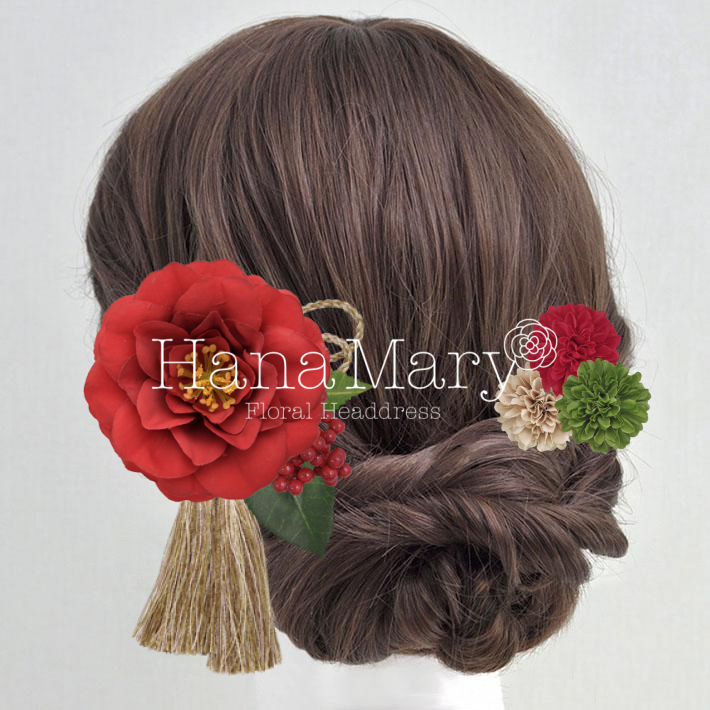 紅ツバキの古典派髪飾り
