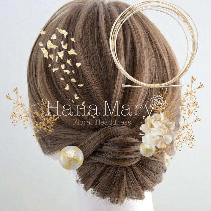 ゴールドの水引き髪飾り