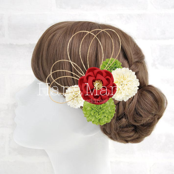 つまみ細工赤、ピンポンマムS