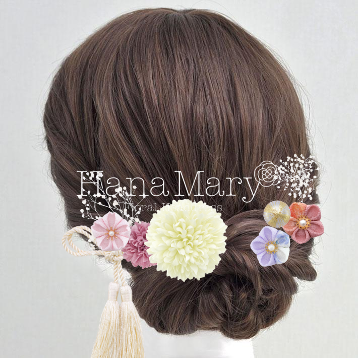 桃と藤色の髪飾り