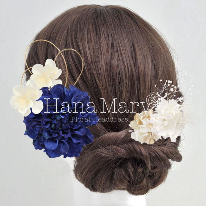 ブルー　白小花