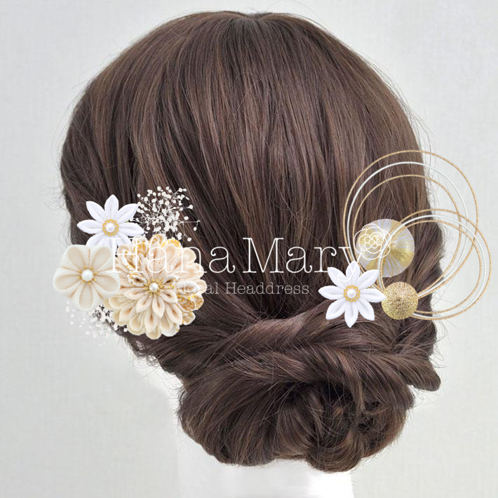 成人式髪飾り(ホワイト×ゴールド)