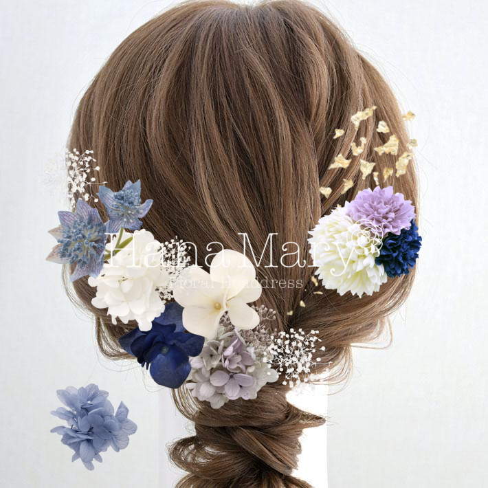 青と白の髪飾り