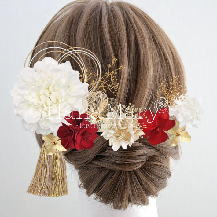 白メインの髪飾り