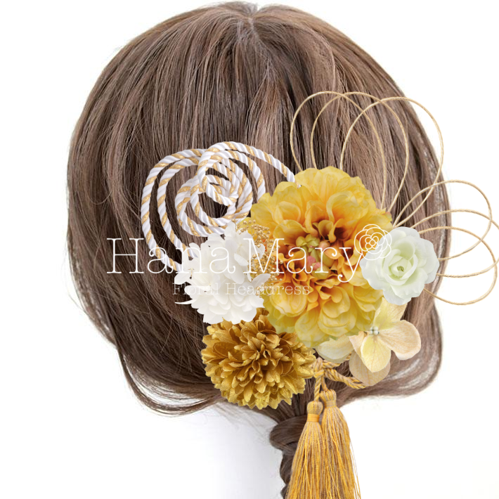 黄色づくしの髪飾り