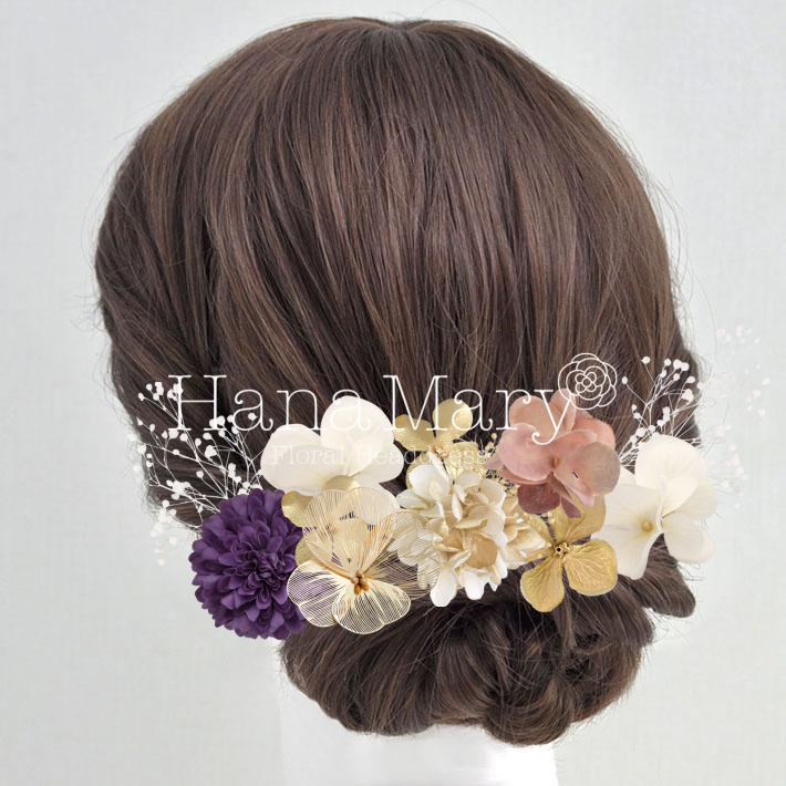 ピンクの花とゴールド髪飾り