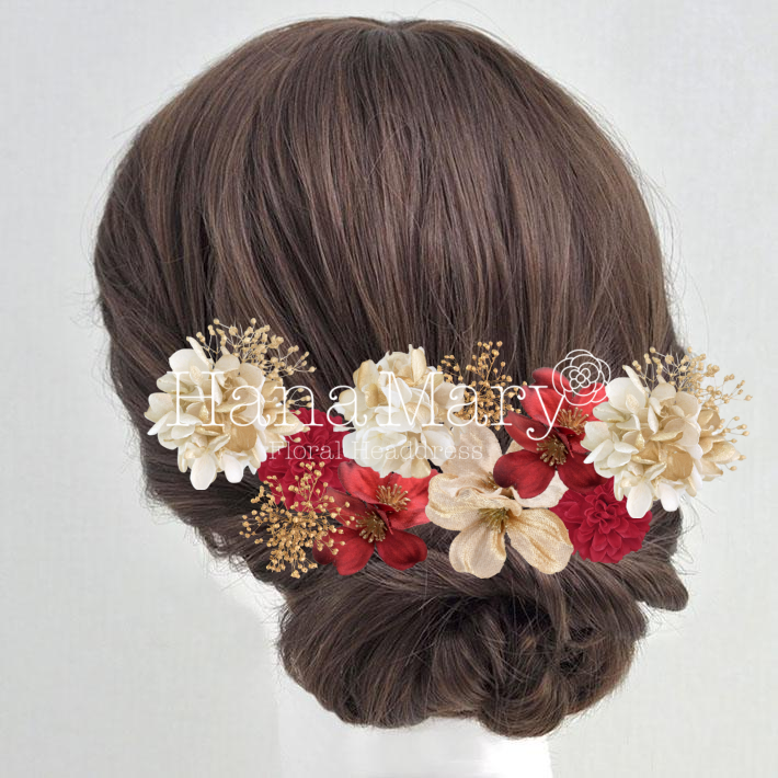 赤とゴールドの花束