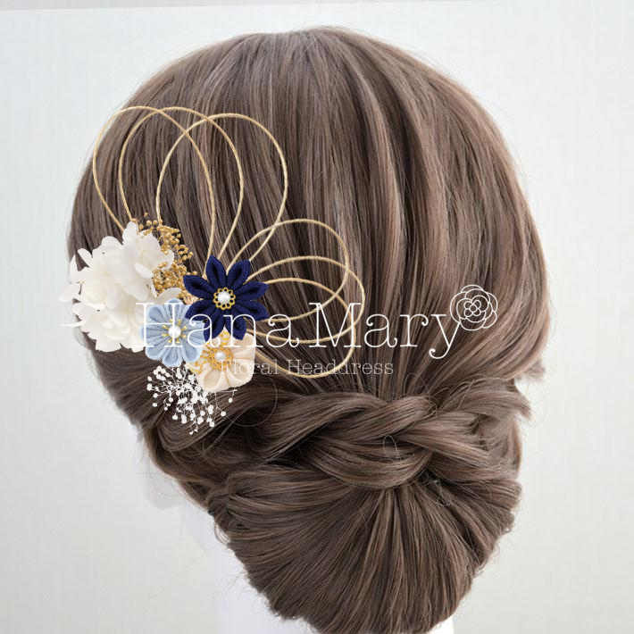 つまみ細工かすみ草青