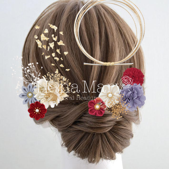 つまみ細工とお花と水引