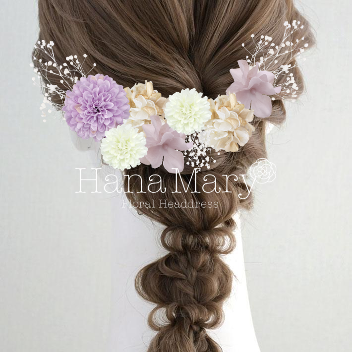 白と紫と金の髪飾り