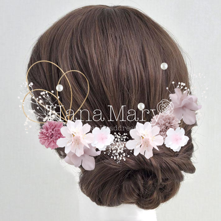 桜とかすみ草　パール付き