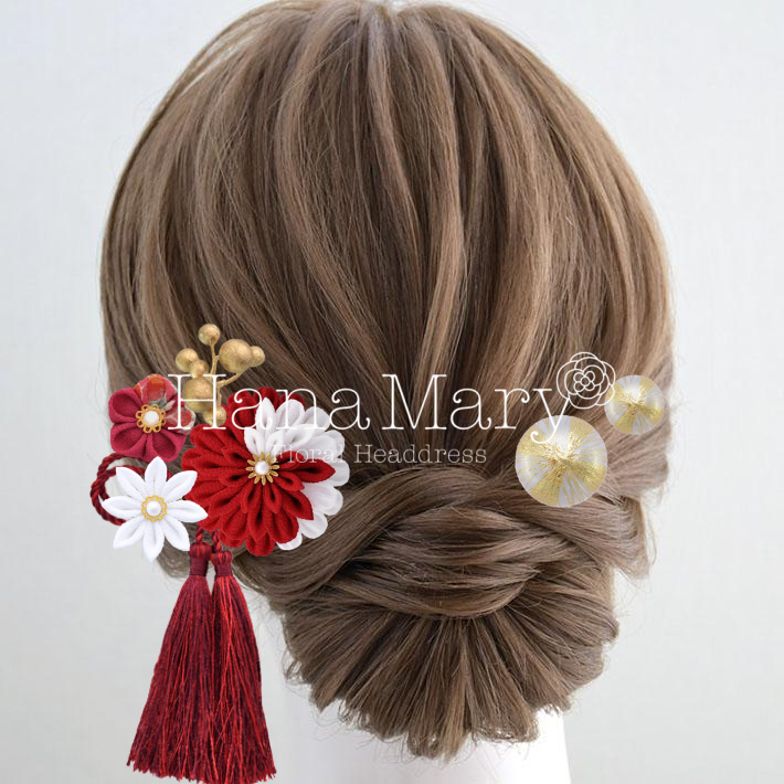 大きなピオニーとツバキの髪飾り