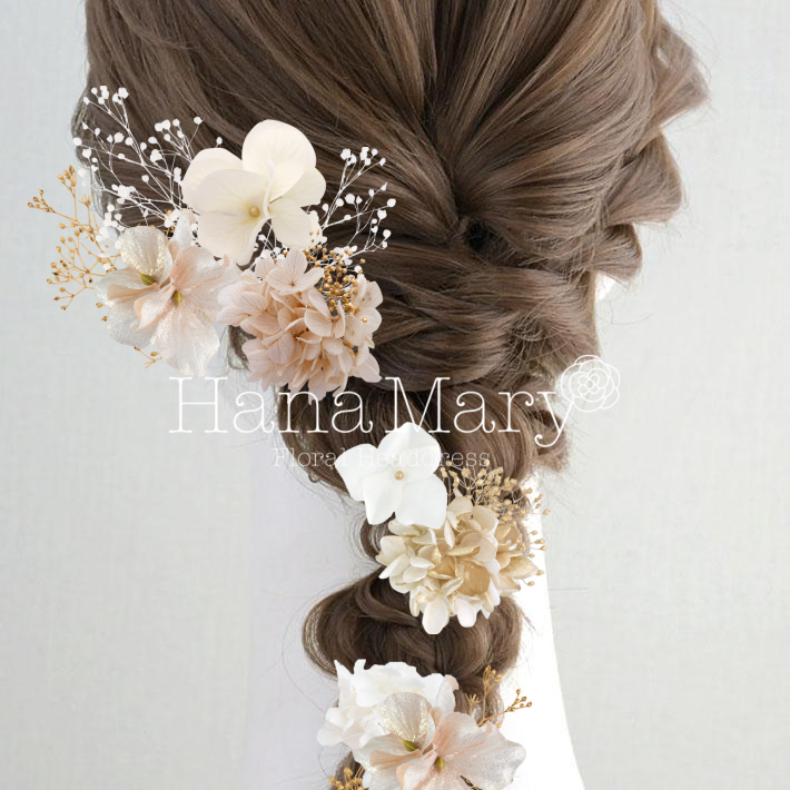 編みおろし　淡ピンクベージュ髪飾り