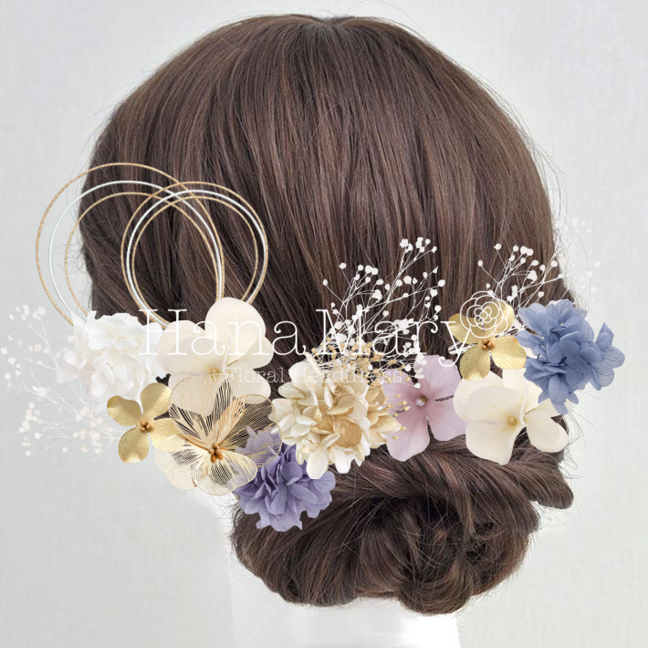 水色と紫のアジサイアレンジ