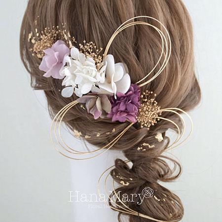 金箔+水引きセット 髪飾り 卒業式 成人式 結婚式【モダンパープル】振袖 袴 髪飾り 紫