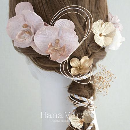 ベロア素材の胡蝶蘭をあみ下ろしに 髪飾り 卒業式 成人式【シャンパン】袴 振袖 着物