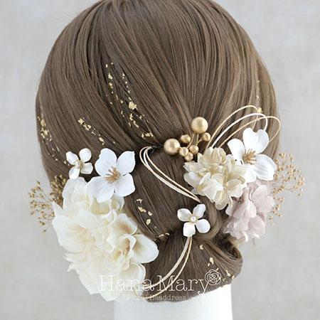 晴れの日は華やかに 成人式 卒業式 結婚式【ペールホワイト】振袖 袴 水引き ヘアアクセ