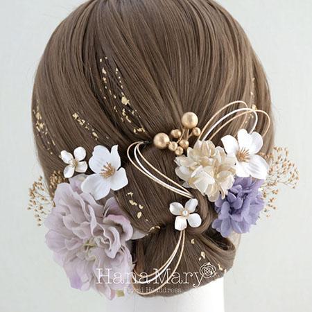 晴れの日は華やかに 成人式 卒業式 結婚式【くすみ紫】振袖 袴 水引き ヘアアクセ