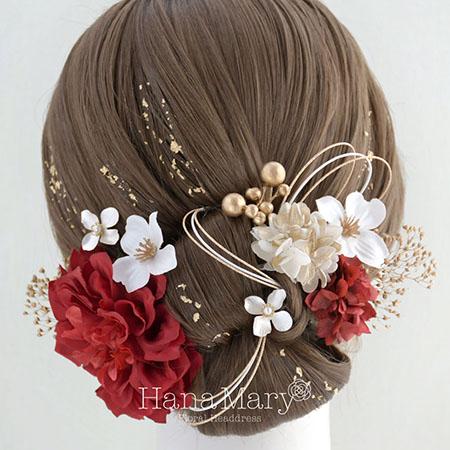 晴れの日は華やかに 成人式 卒業式 結婚式【赤】振袖 袴 水引き ヘアアクセ