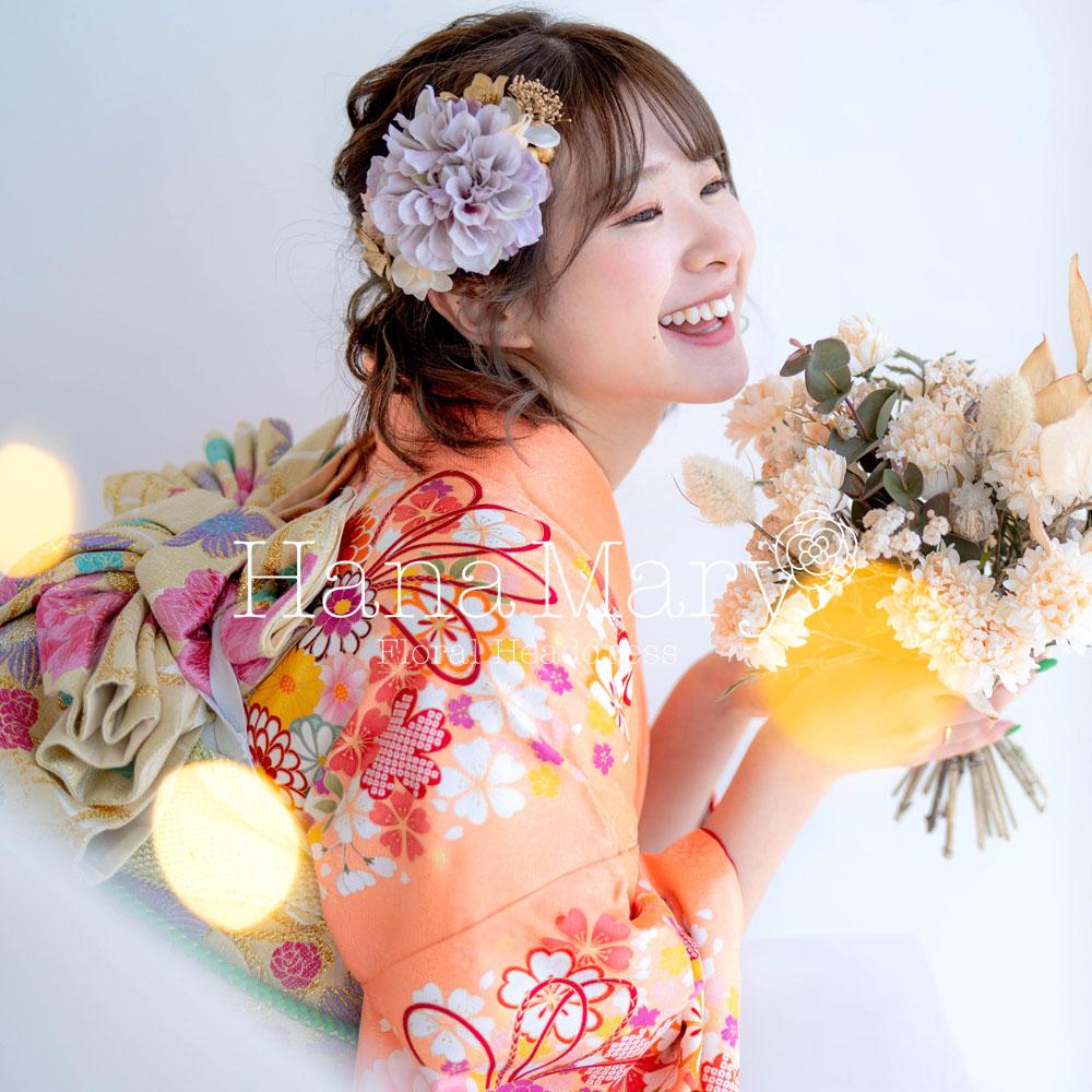 髪飾り 花 ダリアhpとミニバラパール付き 白ピンク　成人式 振袖 結婚式 卒業式 袴 浴衣 着物 (1)