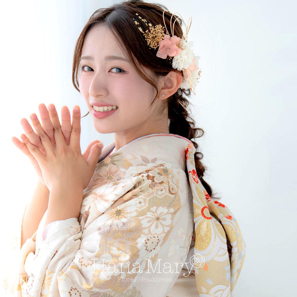 花飾り アレンジ名 金箔+水引きセット 髪飾り 卒業式 成人式 結婚式