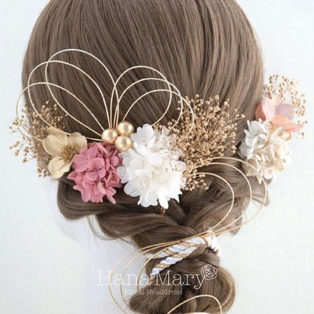 髪飾り 成人式 卒業式 振袖 袴 水引き ドライフラワー【ライムピンク】結婚式