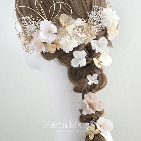 あみ下ろしを華やかに プリザの髪飾り成人式 卒業式 結婚式【白】